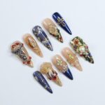 Stunning Long Almond Press-On Nails - 3D Gel Design Featuring Angel, Virgin Mary in Blue & Gold – Perfect for Christmas Day or Gift for Her - Image 2
