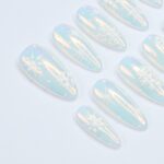 Chic Medium Almond Press-On Nails: Pearl Chrome & White Snow Design – Perfect for Christmas Day Glam or a Thoughtful Gift for Her - Image 4