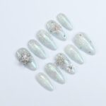 Elevate Your Holiday Spirit: Medium Almond Press-On Nails with White Crystal Snow – Perfect Sparkling Gift for Her This Christmas - Image 3