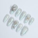 Elevate Your Holiday Spirit: Medium Almond Press-On Nails with White Crystal Snow – Perfect Sparkling Gift for Her This Christmas - Image 5