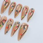Colorful Lights Glow-In-The-Dark Christmas Long Stiletto Press On Nail - Luxurious XMas and Holiday Nail Art - Image 5