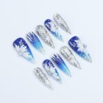 Winter Elegance: Long Stiletto Press-On Nails Adorned with White Flowers in Snow – Perfect for Christmas Day or the Ultimate Gift for Her - Image 2