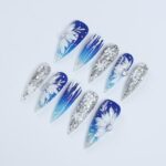 Winter Elegance: Long Stiletto Press-On Nails Adorned with White Flowers in Snow – Perfect for Christmas Day or the Ultimate Gift for Her - Image 4