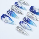 Winter Elegance: Long Stiletto Press-On Nails Adorned with White Flowers in Snow – Perfect for Christmas Day or the Ultimate Gift for Her - Image 5