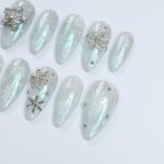 Elevate Your Holiday Spirit: Medium Almond Press-On Nails with White Crystal Snow – Perfect Sparkling Gift for Her This Christmas - Image 2