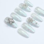 Elevate Your Holiday Spirit: Medium Almond Press-On Nails with White Crystal Snow – Perfect Sparkling Gift for Her This Christmas - Image 4
