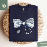 Nurse Toile Bow Sweatshirt,Stethoscope Bow Shirt,Nurse Coquette Tee,Healthcare Professionals Shirt Gift,Gift for Nurse,Nurse Toile Blue Bow