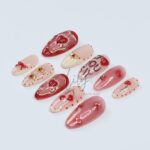 Valentine's Press-On Nails - Red, Nude with Hearts, Gold Accents and Romantic Design, Medium Almond, Perfect Gift for Her or Occasion - Image 5