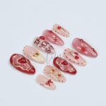 Valentine's Press-On Nails - Red, Nude with Hearts, Gold Accents and Romantic Design, Medium Almond, Perfect Gift for Her or Occasion - Image 2