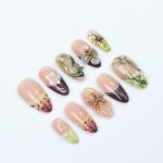 Press On Nails Rainfern Jungle & Floral Art | 3D Flower Fake Nails Medium Almond | Handmade Botanical Nail Art for Party, Vacation, Fashion - Image 2