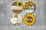 Sunflowers SVG Bundle. Laser cut file for Glowforge. Flowers, welcome, door hanger - Image 2