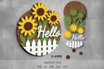 Sunflowers SVG Bundle. Laser cut file for Glowforge. Flowers, welcome, door hanger - Image 3