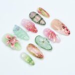 Press On Nail Florivibe Floral & Leaf Art | 3D Flower Fake Nail Medium Almond | Handmade Nature-Inspired Nail Art for Vacation, Party, Event - Image 3