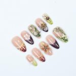 Press On Nails Rainfern Jungle & Floral Art | 3D Flower Fake Nails Medium Almond | Handmade Botanical Nail Art for Party, Vacation, Fashion - Image 5