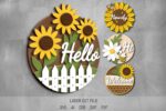 Sunflowers SVG Bundle. Laser cut file for Glowforge. Flowers, welcome, door hanger