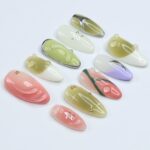 Green & Pink Almond Press-On Nails with 3D Bubbles, Metallic Stars, Gradient Design, Handmade Y2K Nail Set for a Trendy Look or Gift for Her - Image 4
