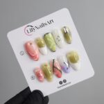 Green & Pink Almond Press-On Nails with 3D Bubbles, Metallic Stars, Gradient Design, Handmade Y2K Nail Set for a Trendy Look or Gift for Her - Image 6