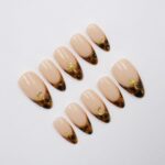 Tortoise French Tip Almond PressOn Nail With Gold Star & Moon Accents, Handmade Trendy Nail Set For Everyday Wear, Special Occasions, Gifts - Image 2