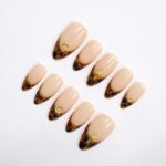 Tortoise French Tip Almond PressOn Nail With Gold Star & Moon Accents, Handmade Trendy Nail Set For Everyday Wear, Special Occasions, Gifts - Image 3