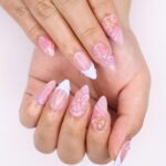 Handmade Floral Press-On Nails With Pink & Blue Ombre, 3D Flowers, Butterfly – Almond Fake Nails, Perfect For Birthdays, Events And Gifts - Image 2