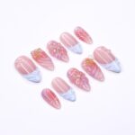 Handmade Floral Press-On Nails With Pink & Blue Ombre, 3D Flowers, Butterfly – Almond Fake Nails, Perfect For Birthdays, Events And Gifts - Image 6