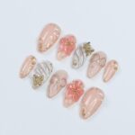 Blush Elegance Press-On Nails with 3D Flowers, Bows & Gold Details – Handmade Chic Nails for a Romantic and Glamorous Look or Gift for Her - Image 3
