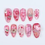Kiss Me XO Pink Press-On Nails with Pearls, Bows & 3D Charms – Handmade Statement Nails for a Cute, Romantic and Playful Look or Gift