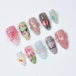 Springtime - 3D Flowers Medium Almond Press on nails, Handmade Floral False Nails for Holiday, Vacation, Birthday, Prom Nails. Gift for Her - Image 2