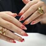 Press On Nails Cupid’s Kiss with Gold Heart | 3D Bow & Gem Fake Nail in Medium Almond | Handmade Nail Art for Holiday, Anniversary, Birthday - Image 3