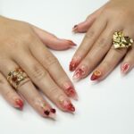 Press On Nails Cupid’s Kiss with Gold Heart | 3D Bow & Gem Fake Nail in Medium Almond | Handmade Nail Art for Holiday, Anniversary, Birthday - Image 5