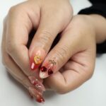 Press On Nails Cupid’s Kiss with Gold Heart | 3D Bow & Gem Fake Nail in Medium Almond | Handmade Nail Art for Holiday, Anniversary, Birthday - Image 4