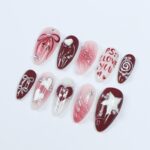 Press On Nails PS: I Love You with Pearl & Star | 3D Heart and Bow Fake Almond Nails | Handmade Nail Art for Holiday, Anniversary, Birthday - Image 2