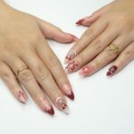 Press On Nails Cherry Charm with Silver Bows | 3D Pearl & Heart Nail Art in Medium Almond | Handmade Elegant Nail Art for Holiday, Birthday - Image 5