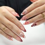 Press On Nails Cherry Charm with Silver Bows | 3D Pearl & Heart Nail Art in Medium Almond | Handmade Elegant Nail Art for Holiday, Birthday - Image 3