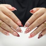 Press On Nails Cherry Charm with Silver Bows | 3D Pearl & Heart Nail Art in Medium Almond | Handmade Elegant Nail Art for Holiday, Birthday - Image 2