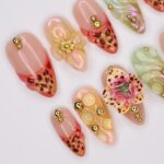 Handmade 3D Floral Press On Nail, Iridescent, Gold Accent, Jelly Effect, Custom Luxury Nail Art for Glamorous Look or Perfer Gift for Her - Image 4