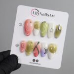 Green & Pink Almond Press-On Nails with 3D Bubbles, Metallic Stars, Gradient Design, Handmade Y2K Nail Set for a Trendy Look or Gift for Her - Image 7