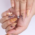 Press On Nails Tortoiseshell with Gold Accents | French Tip Fake Nails in Medium Almond | Handmade Fall Nail Art for Holiday, Vacation, Gift - Image 2