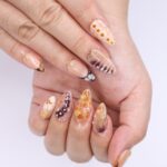 Press On Nails Tortoiseshell with Gold Accents | French Tip Fake Nails in Medium Almond | Handmade Fall Nail Art for Holiday, Vacation, Gift - Image 3