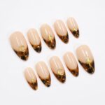 Tortoise French Tip Almond PressOn Nail With Gold Star & Moon Accents, Handmade Trendy Nail Set For Everyday Wear, Special Occasions, Gifts - Image 7
