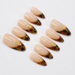 Tortoise French Tip Almond PressOn Nail With Gold Star & Moon Accents, Handmade Trendy Nail Set For Everyday Wear, Special Occasions, Gifts - Image 6