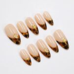 Tortoise French Tip Almond PressOn Nail With Gold Star & Moon Accents, Handmade Trendy Nail Set For Everyday Wear, Special Occasions, Gifts - Image 4