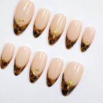 Tortoise French Tip Almond PressOn Nail With Gold Star & Moon Accents, Handmade Trendy Nail Set For Everyday Wear, Special Occasions, Gifts - Image 5