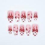 Romantic Pink & Red Press On Nails With 3D Bows, Hearts, Glossy Finish - Handmade Almond Nail Set For A Cute Look, Perfect Gift For Her