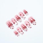 Romantic Pink & Red Press On Nails With 3D Bows, Hearts, Glossy Finish - Handmade Almond Nail Set For A Cute Look, Perfect Gift For Her - Image 3