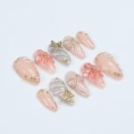 Blush Elegance Press-On Nails with 3D Flowers, Bows & Gold Details – Handmade Chic Nails for a Romantic and Glamorous Look or Gift for Her - Image 4
