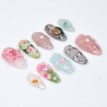 Springtime - 3D Flowers Medium Almond Press on nails, Handmade Floral False Nails for Holiday, Vacation, Birthday, Prom Nails. Gift for Her - Image 5