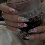 Press On Nails Dragonfly with Lace Textures | Hand-Painted Floral Fake Nails in Medium Almond | Handmade Bridal Nail Art for Wedding, Prom - Image 3