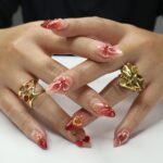 Press On Nails Cupid’s Kiss with Gold Heart | 3D Bow & Gem Fake Nail in Medium Almond | Handmade Nail Art for Holiday, Anniversary, Birthday - Image 6