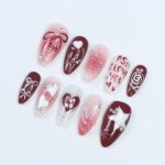 Press On Nails PS: I Love You with Pearl & Star | 3D Heart and Bow Fake Almond Nails | Handmade Nail Art for Holiday, Anniversary, Birthday - Image 5